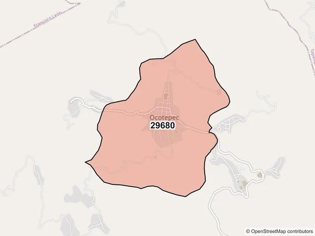 Mapa del código postal 29680, Ocotepec, Chiapas