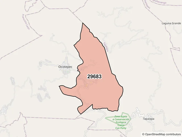 Mapa del código postal 29683, Ocotepec, Chiapas