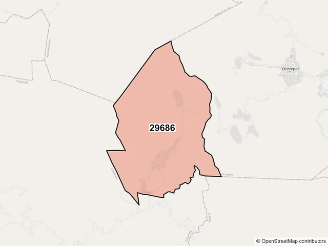 Mapa del código postal 29686, Ocotepec, Chiapas