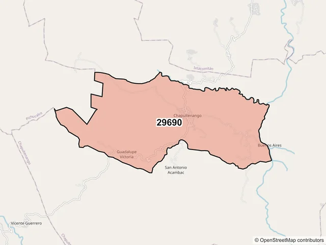 Mapa del código postal 29690, Chapultenango, Chiapas