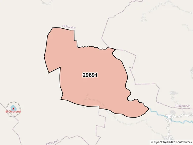 Mapa del código postal 29691, Chapultenango, Chiapas