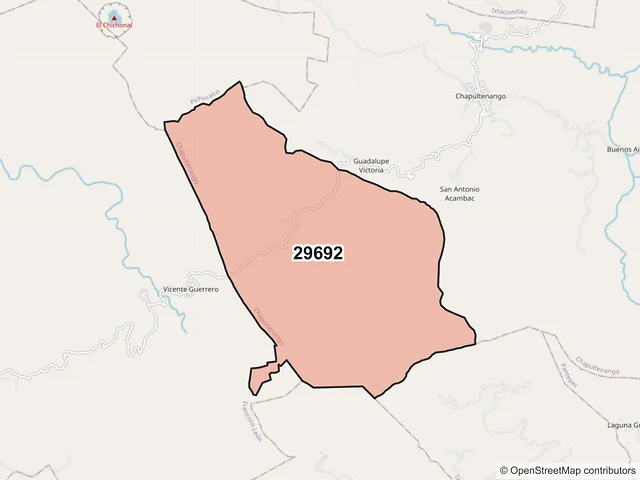 Mapa del código postal 29692, Chapultenango, Chiapas