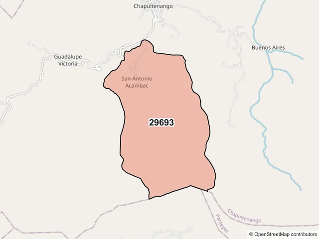 Mapa del código postal 29693, Chapultenango, Chiapas