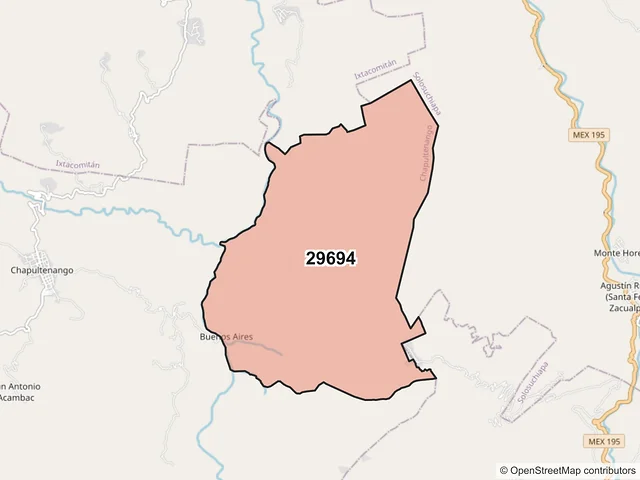 Mapa del código postal 29694, Chapultenango, Chiapas