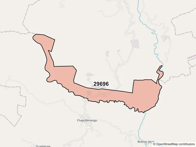 Mapa del código postal 29696, Chapultenango, Chiapas