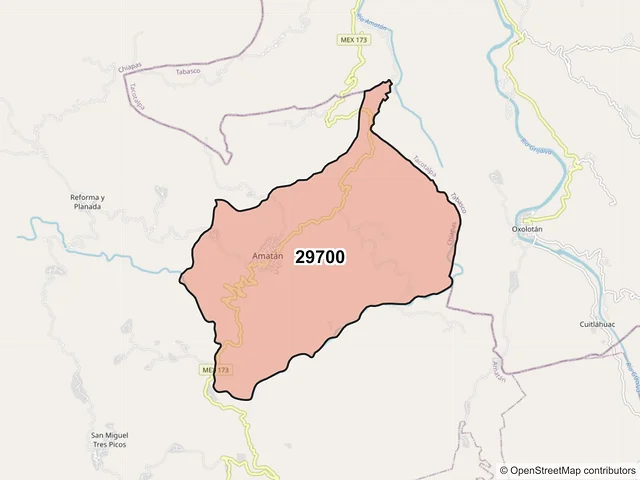 Mapa del código postal 29700, Amatán, Chiapas