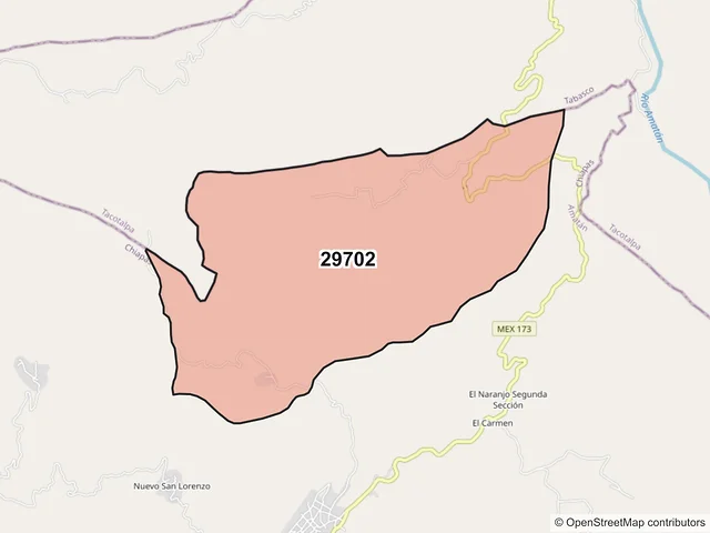 Mapa del código postal 29702, Amatán, Chiapas