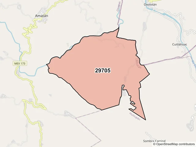 Mapa del código postal 29705, Amatán, Chiapas