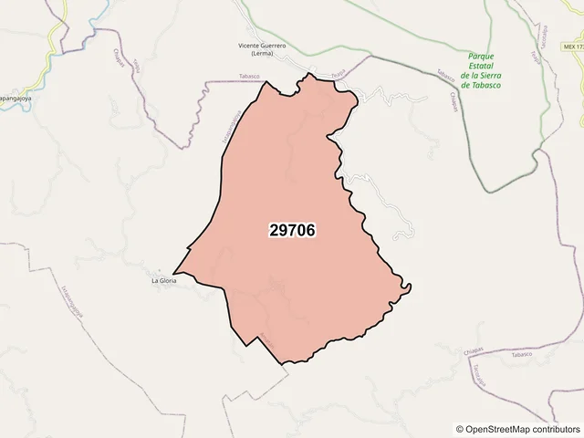 Mapa del código postal 29706, Amatán, Chiapas