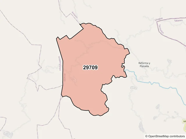 Mapa del código postal 29709, Amatán, Chiapas