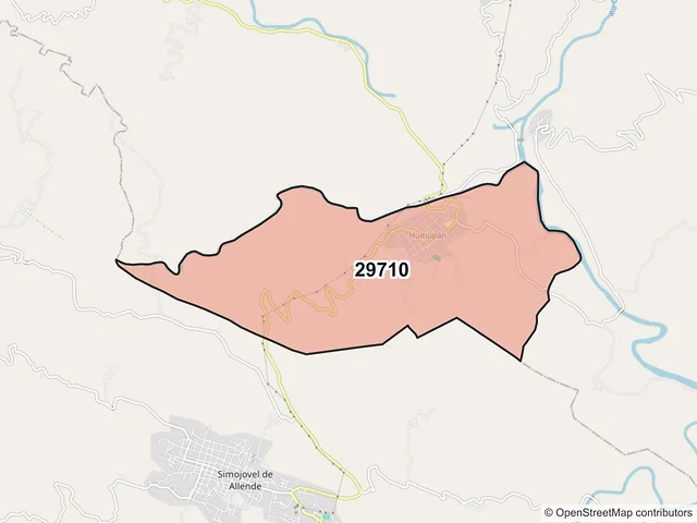 Mapa del código postal 29710, Huitiupán, Chiapas