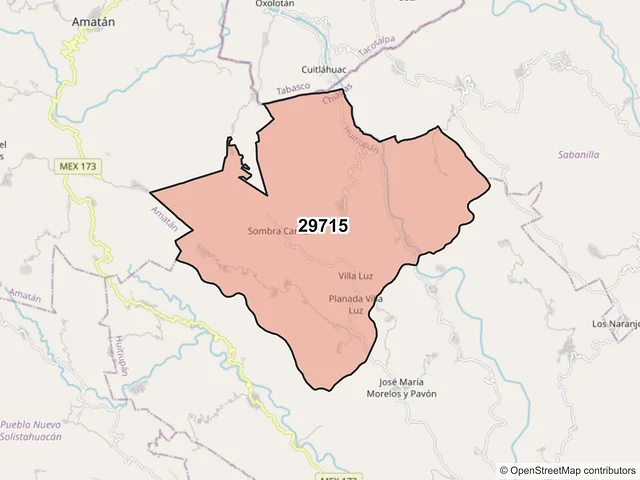 Mapa del código postal 29715, Huitiupán, Chiapas