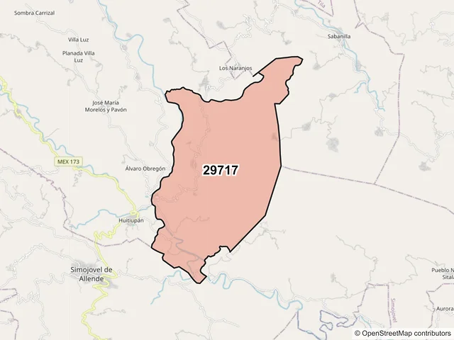 Mapa del código postal 29717, Huitiupán, Chiapas
