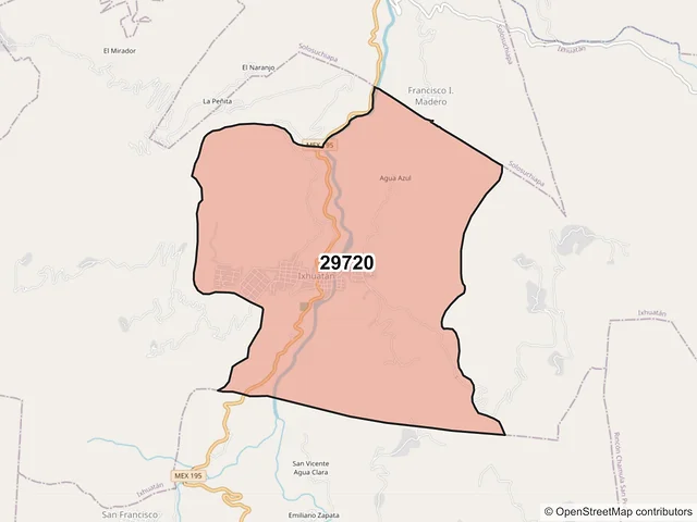 Mapa del código postal 29720, Ixhuatán, Chiapas