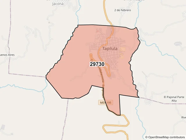 Mapa del código postal 29730, Tapilula, Chiapas