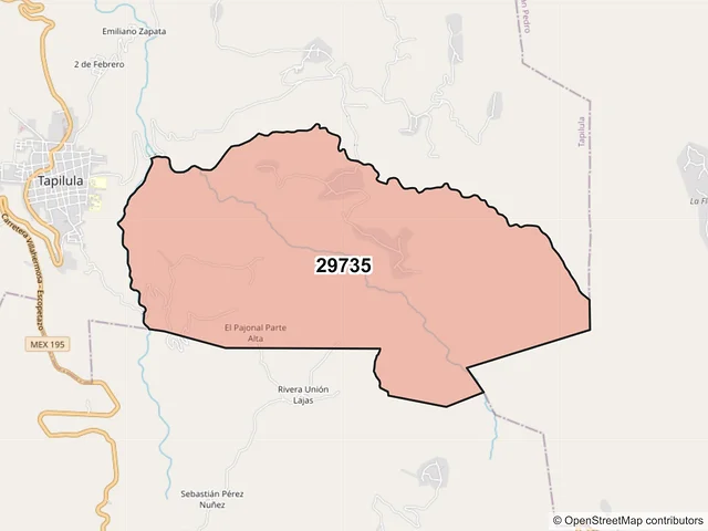 Mapa del código postal 29735, Tapilula, Chiapas
