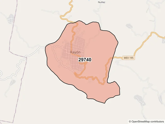 Mapa del código postal 29740, Rayón, Chiapas