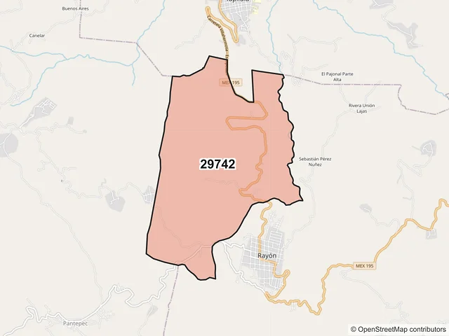 Mapa del código postal 29742, Rayón, Chiapas