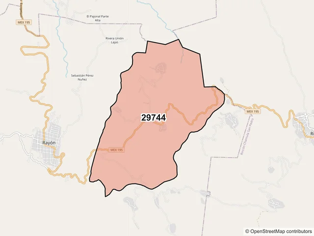 Mapa del código postal 29744, Rayón, Chiapas
