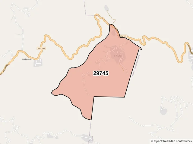 Mapa del código postal 29745, Rayón, Chiapas