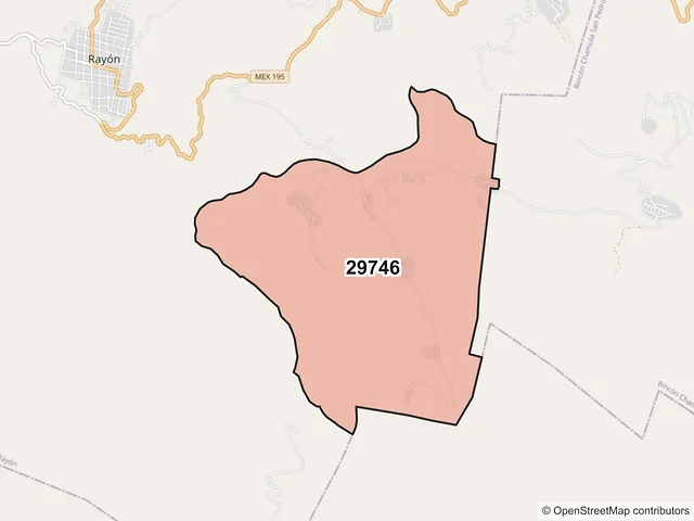 Mapa del código postal 29746, Rayón, Chiapas