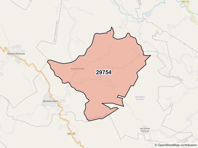 Mapa del código postal 29754, Pueblo Nuevo Solistahuacán, Chiapas