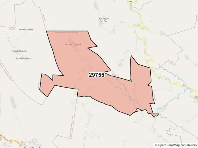 Mapa del código postal 29755, Pueblo Nuevo Solistahuacán, Chiapas