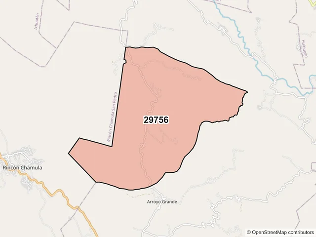 Mapa del código postal 29756, Pueblo Nuevo Solistahuacán, Chiapas