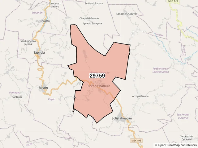 Mapa del código postal 29759, Rincón Chamula San Pedro, Chiapas