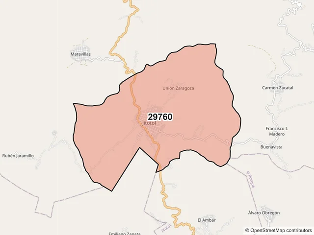 Mapa del código postal 29760, Jitotol, Chiapas