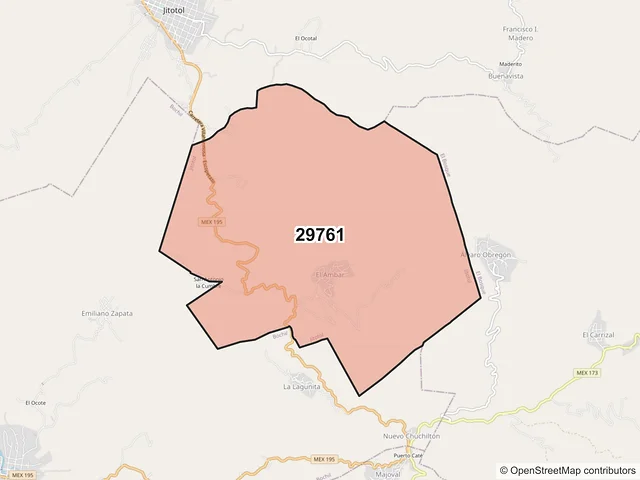 Mapa del código postal 29761, Jitotol, Chiapas