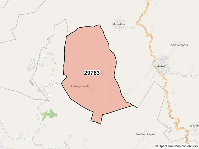 Mapa del código postal 29763, Jitotol, Chiapas