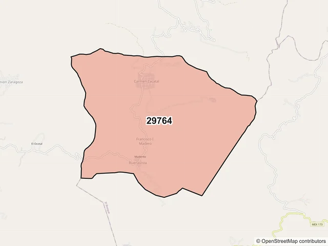 Mapa del código postal 29764, Jitotol, Chiapas