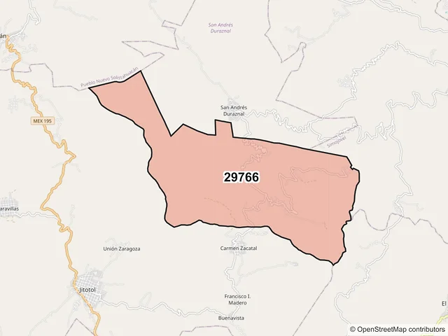 Mapa del código postal 29766, Jitotol, Chiapas