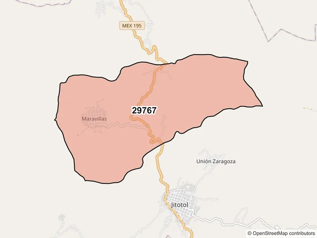Mapa del código postal 29767, Jitotol, Chiapas