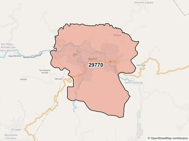 Mapa del código postal 29770, Bochil, Chiapas