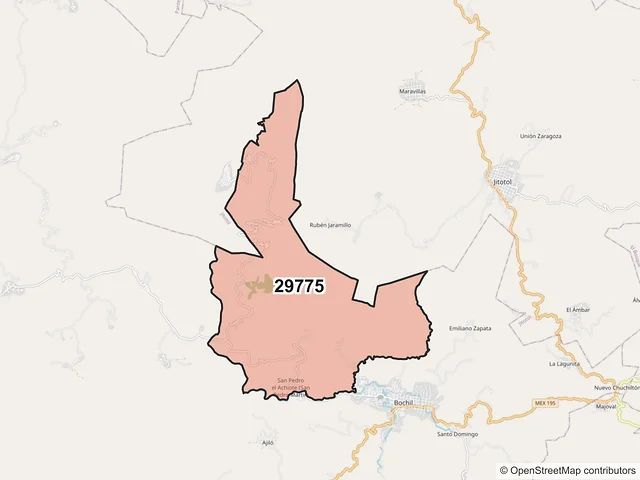 Mapa del código postal 29775, Bochil, Chiapas