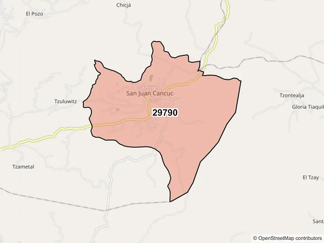 Mapa del código postal 29790, San Juan Cancuc, Chiapas