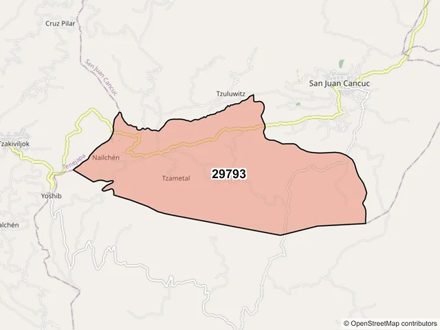 Mapa del código postal 29793, San Juan Cancuc, Chiapas