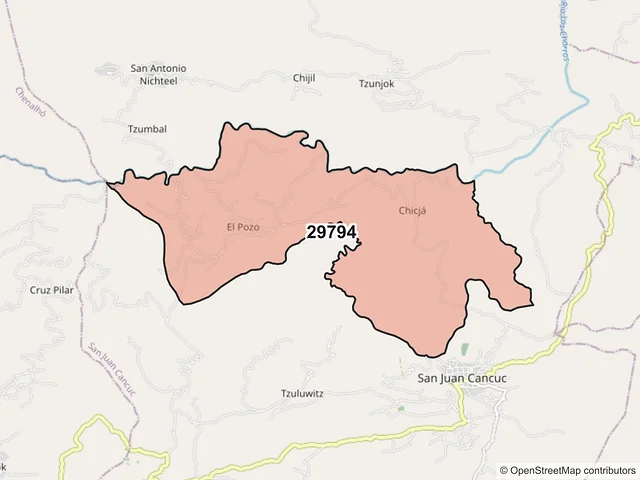 Mapa del código postal 29794, San Juan Cancuc, Chiapas