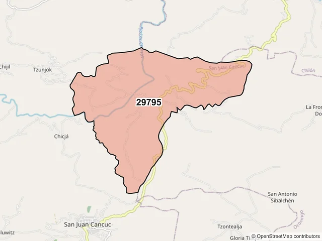 Mapa del código postal 29795, San Juan Cancuc, Chiapas