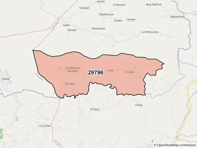 Mapa del código postal 29796, San Juan Cancuc, Chiapas