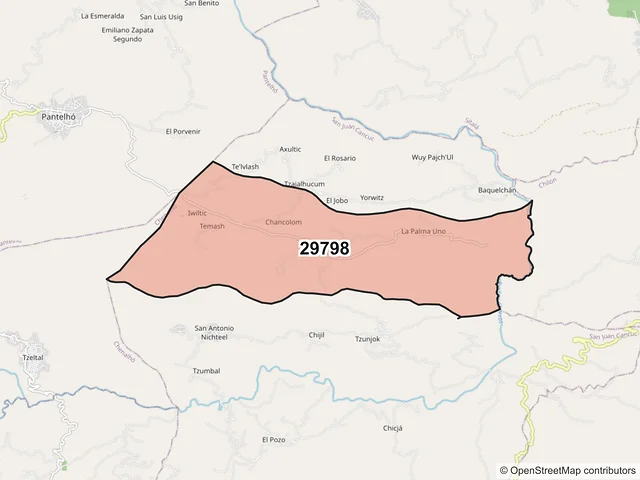 Mapa del código postal 29798, San Juan Cancuc, Chiapas