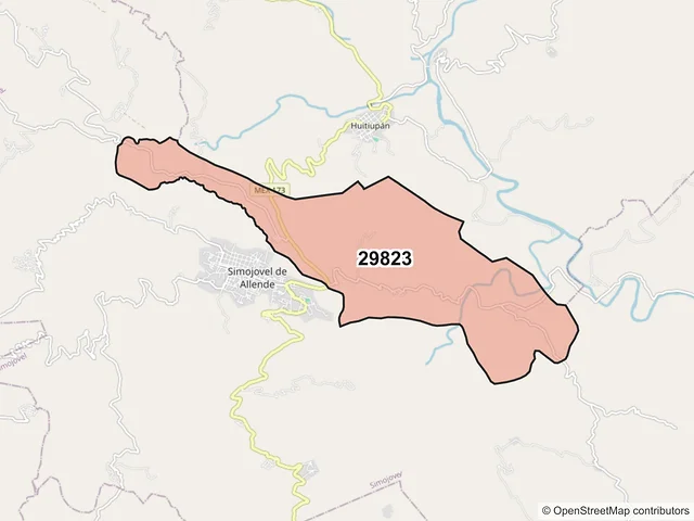 Mapa del código postal 29823, Simojovel, Chiapas