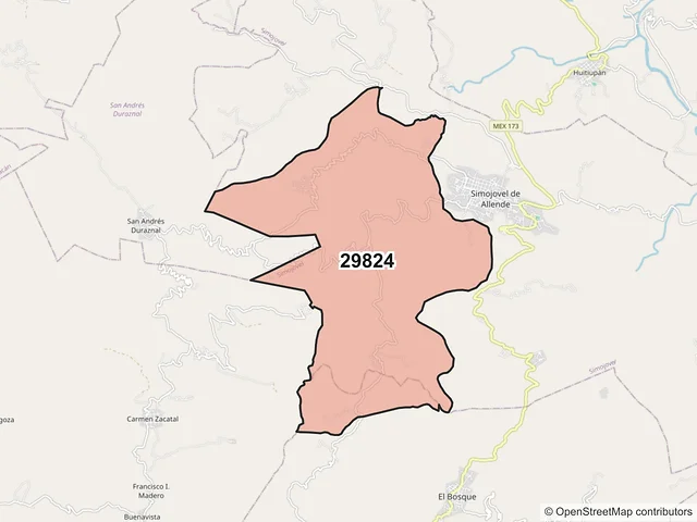 Mapa del código postal 29824, Simojovel, Chiapas