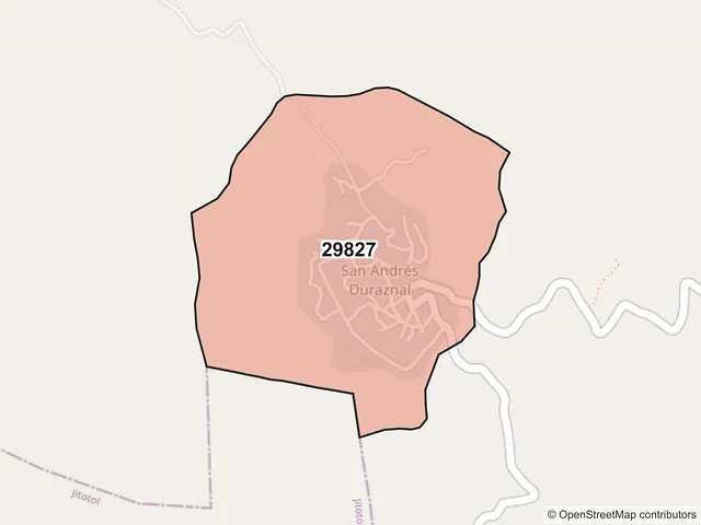 Mapa del código postal 29827, San Andrés Duraznal, Chiapas