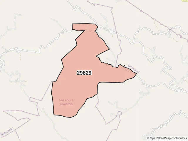 Mapa del código postal 29829, San Andrés Duraznal, Chiapas