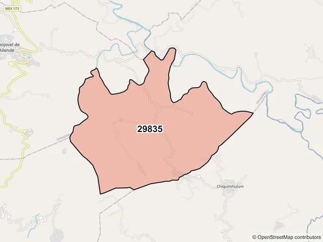 Mapa del código postal 29835, Simojovel, Chiapas