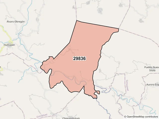 Mapa del código postal 29836, Simojovel, Chiapas