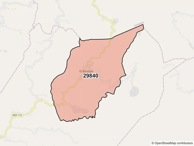 Mapa del código postal 29840, El Bosque, Chiapas